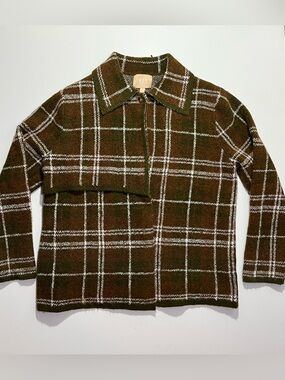 Kut From The Kloth Gemma Plaid Sweater Jacket, Large, Brown, Very Soft